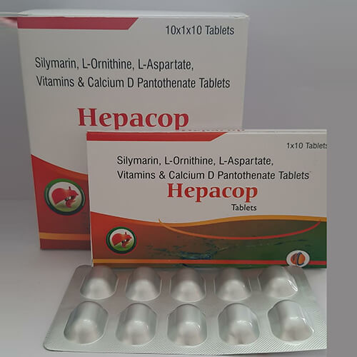 Product Name: Hepacop, Compositions of Hepacop are Silymarine, L-Ornithine,L-Asparate,Vitamins & Calcium D Pantothenate Tablets - Macro Labs Pvt Ltd