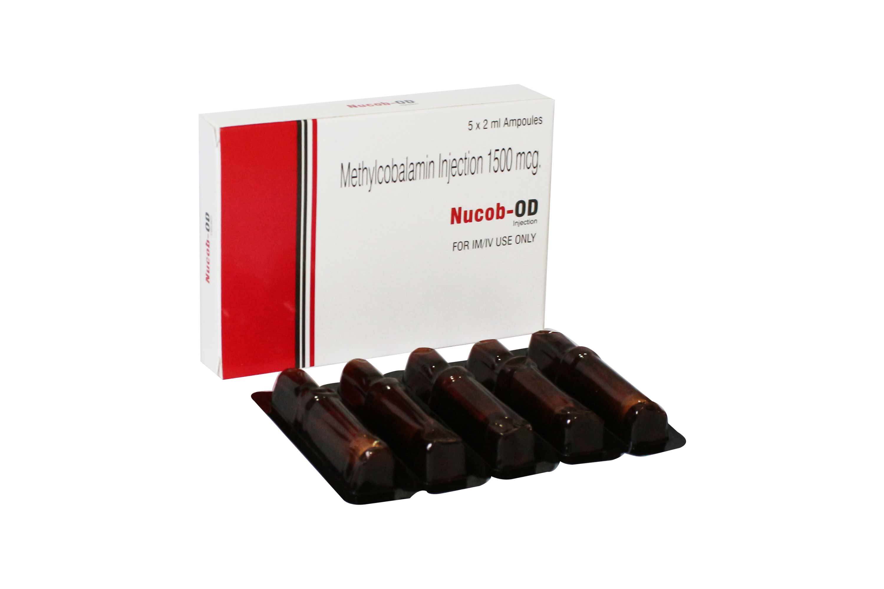 Product Name: Nucob OD, Compositions of Nucob OD are Methylcobalamin Injection 1500mcg - Numantis Healthcare