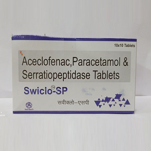 Product Name: Swiclo Sp, Compositions of Swiclo Sp are Aceclofenac & Pracetamol & Serratiopeptidase Tablets - Yazur Life Sciences