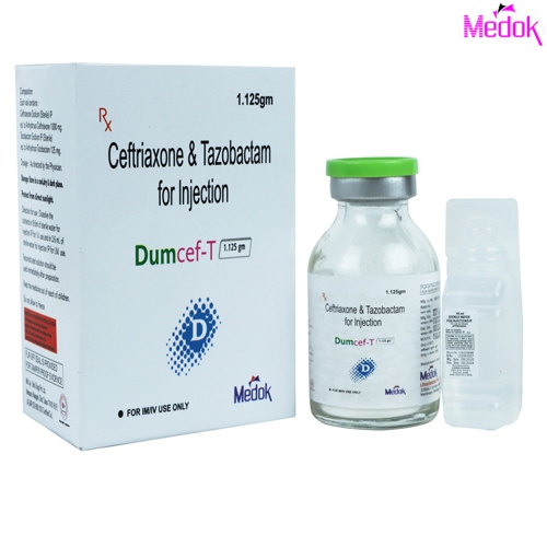 Product Name: Dumcef T, Compositions of Dumcef T are Ceftriaxone 1000mg + Tazobactam 125mg  - Medok Life Sciences Pvt. Ltd