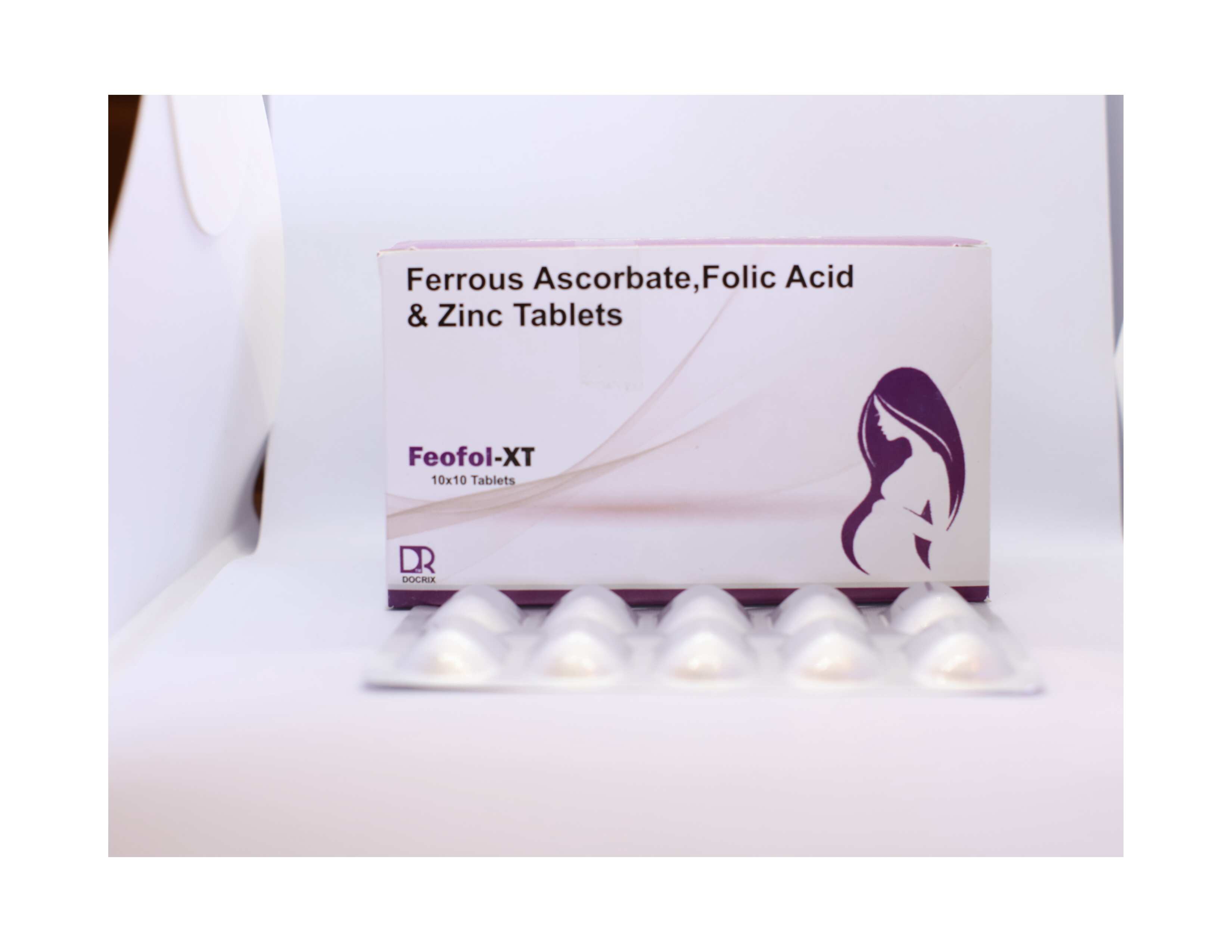 Product Name: Feofol XT , Compositions of Feofol XT  are Ferrous Ascorbate,Folic Acid & Zine Tablets - Docrix Healthcare