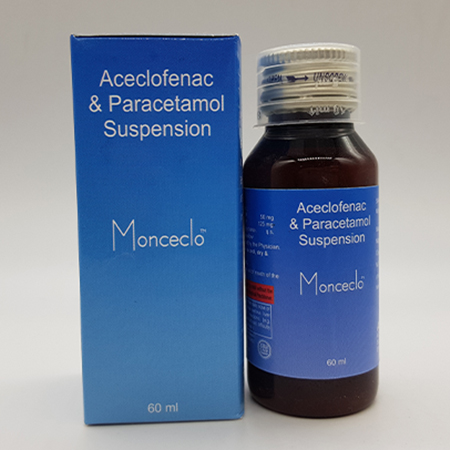 Product Name: Monceclo, Compositions of Monceclo are Aceclofenac and Paracetamol Suspension - Acinom Healthcare