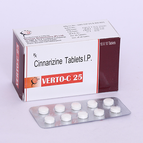 Product Name: VERTO C 25, Compositions of VERTO C 25 are Cinnarizine Tablets IP - Biomax Biotechnics Pvt. Ltd