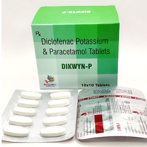 Product Name: Dikwyn P, Compositions of Dikwyn P are Diclofenac Potassium & Paracetamol Tablets - Peakwin Healthcare