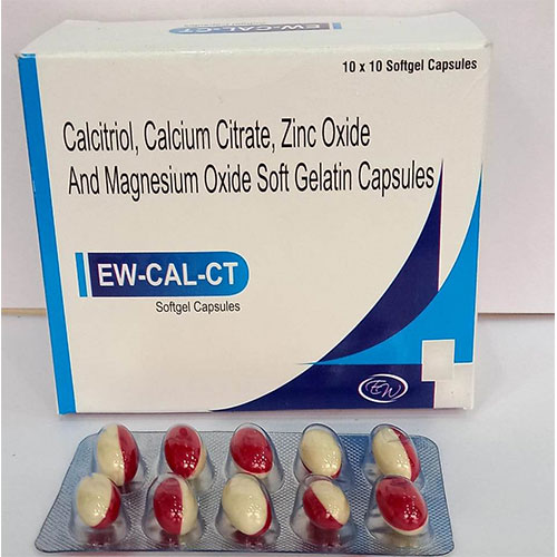Product Name: EW CAL CT, Compositions of EW CAL CT are Calcitriol 0.25mcg + Calcium Citrate 425mg + Zinc Sulphate Monohydrate 20mg + Magnesium Oxide 40mg - Edelweiss Lifecare