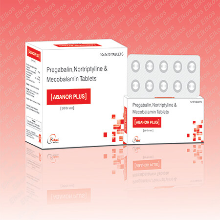 Product Name: Abanor Plus, Compositions of are Methycobalamin, Pregabalin, Nortriptyline Tablets - Elkos Healthcare Pvt. Ltd