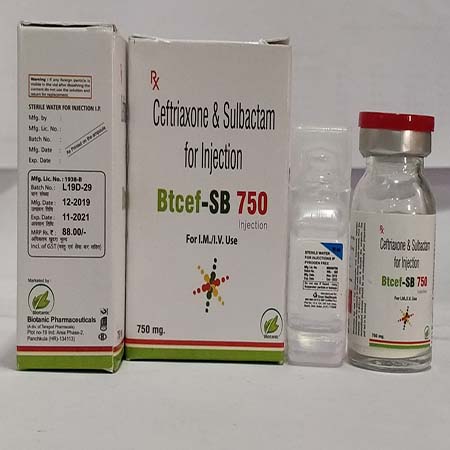 Product Name: Btcef SB 750, Compositions of Btcef SB 750 are Ceftriaxone & sulbactom For Injection - Biotanic Pharmaceuticals