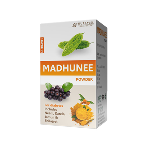 Product Name: Madhunee powder, Compositions of Madhunee powder are For diabetes Includes Neem, Karela, Jamun & Shilajeet - Nutravel Healthcare