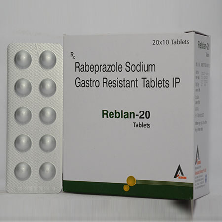 Product Name: REBLAN 20, Compositions of REBLAN 20 are Rabeprazole Sodium Gastro Resistant Tablets - Alencure Biotech Pvt Ltd