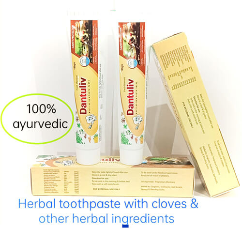 Product Name: Dantuliv, Compositions of Herbal Toothpaste with  cloves & other herbal ingrediants are Herbal Toothpaste with  cloves & other herbal ingrediants - DP Ayurveda