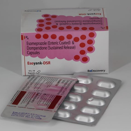Product Name: Esoyank DSR, Compositions of Esomeprazole (EC) & Domperidone (SR) Tablets are Esomeprazole (EC) & Domperidone (SR) Tablets - Biodiscovery Lifesciences Pvt Ltd