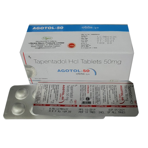 Product Name: Agotol 50, Compositions of Agotol 50 are Tapentadol HCL Tablets 50mg - Lifecare Neuro Products Ltd.