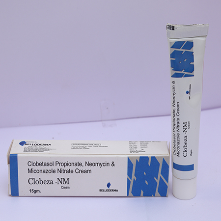 Product Name: Clobeza NM, Compositions of Clobeza NM are Clobetasol Propionate Neomycin & Miconazole Nitrate Cream - Eviza Biotech Pvt. Ltd