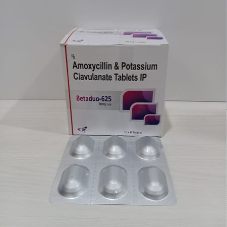 Product Name: Betaduo 625, Compositions of Betaduo 625 are Amoxycillin & Potassium Clavulanate Tablet IP - Soinsvie Pharmacia Pvt. Ltd
