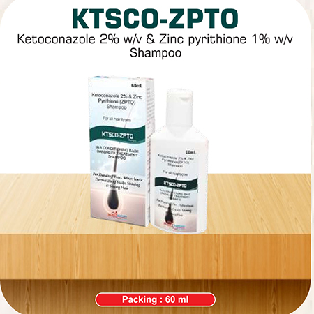 Product Name: Ktsco Zpto, Compositions of Ktsco Zpto are Ketoconazole 2% w/v & Zinc Pyrithione 1% w/w - Scothuman Lifesciences