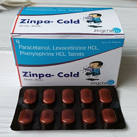 Product Name: Zinpa Cold, Compositions of Zinpa Cold are Paracetamol,Levocetirizine HCL,Phenylephrine HCL Tablets - Zegchem