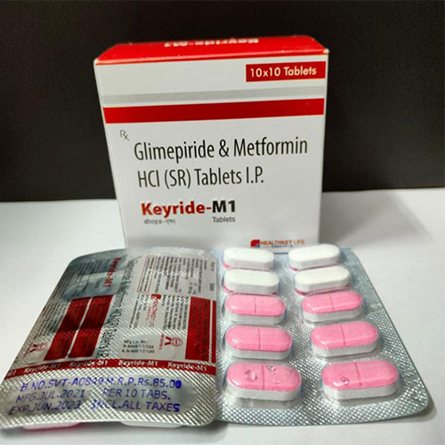 Product Name: Keyride M1, Compositions of Keyride M1 are Glimepiride & Metformin HCI - Healthkey Life Science Private Limited