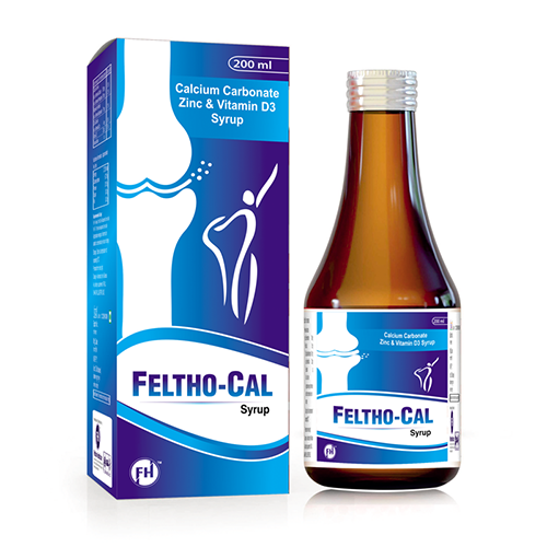 Product Name: Feltho Cal, Compositions of Feltho Cal are Calcium Carbonate,Zinc & Vitamin D3 Syrup - Felthon Healthcare