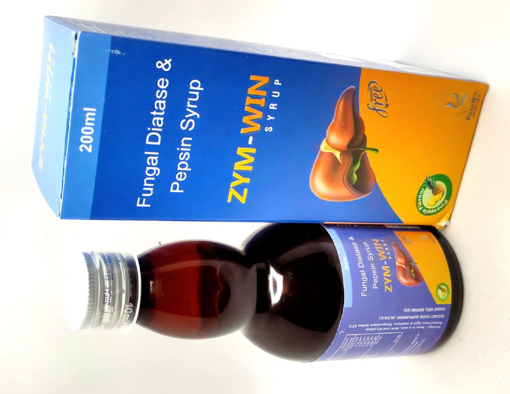 Product Name: Zym Win, Compositions of Zym Win are Fungal Diastase & Pepsin Syrup - Peakwin Healthcare