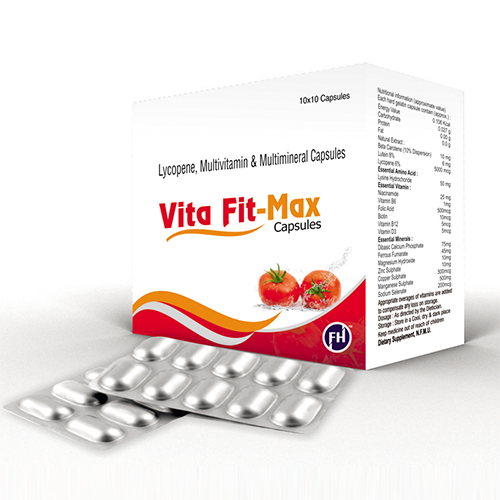 Product Name: Vita Fit Max, Compositions of Vita Fit Max are Lycopene,Multivitamin & Multimineral Capsules - Felthon Healthcare