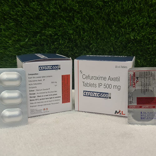 Product Name: Cefozec 500, Compositions of Cefozec 500 are Cefuroxime Axetil Tablets IP 500mg - Medizec Laboratories