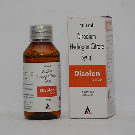 Product Name: DISOLEN, Compositions of DISOLEN are Disodium Hydrogen Citrate Syrup - Alencure Biotech Pvt Ltd