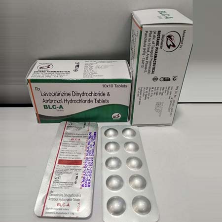 Product Name: BLC A, Compositions of BLC A are Levocetirizine Dihydrochloride & Ambroxol Hydrochloride Tablets IP - Biotanic Pharmaceuticals