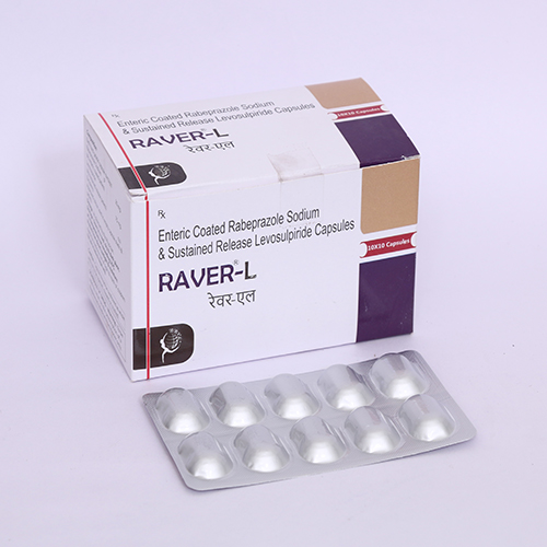 Product Name: RAVER L, Compositions of RAVER L are Enteric Coated Rabeprazole Sodium & Sustained Release Levosulpiride Capsules - Biomax Biotechnics Pvt. Ltd