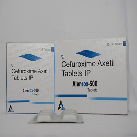 Product Name: ALENROX 500, Compositions of ALENROX 500 are Cefuroxime Axetil Tablets IP - Alencure Biotech Pvt Ltd