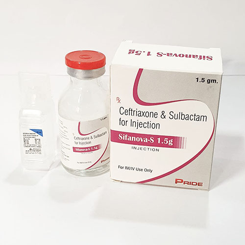 Product Name: Sifanova S 1.5 gm, Compositions of Sifanova S 1.5 gm are Ceftriaxone & sulbactom For Injection - Pride Pharma