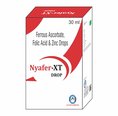 Product Name: Nyafer XT, Compositions of Nyafer XT are Ferrous Ascrobate, Folic Acid & Zinc Drops - Lavanya Biotech