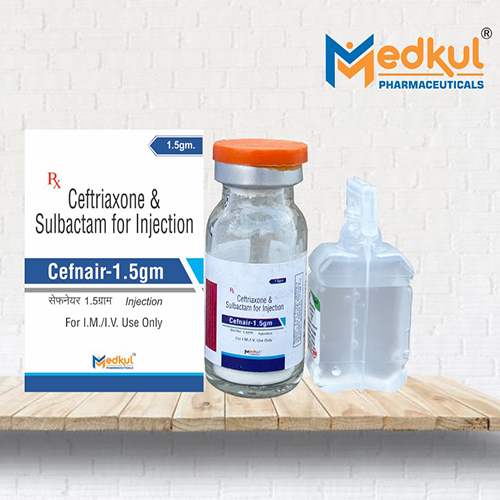 Product Name: Cefnair 1.5 gm, Compositions of Cefnair 1.5 gm are Ceftriaxone & sulbactom For Injection - Medkul Pharmaceuticals