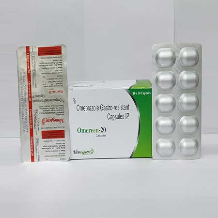 Product Name: Omereen 20, Compositions of Omereen 20 are Omeprazole Gastro-Resistant Capsules I.P. - Abigail Healthcare