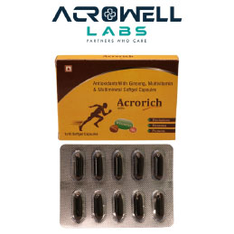 Product Name: Acrorich, Compositions of Acrorich are Antioxidants with Ginseng Multivitamin and Multimineral Softgel Capsules - Acrowell Labs Private Limited