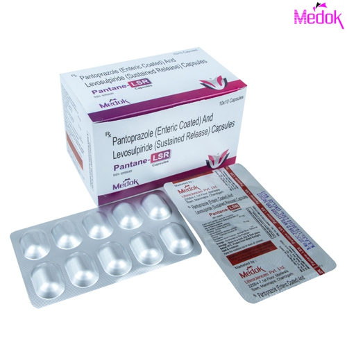 Product Name: Pantane LSR, Compositions of Pantane LSR are Pantoprazole enteric coated and levosulpiride sustained release capsules  - Medok Life Sciences Pvt. Ltd