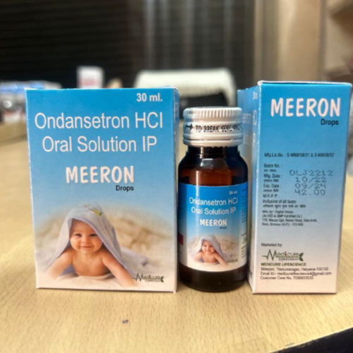 Product Name: Meeron, Compositions of Meeron are Ondansetron Hcl Oral Solution IP - Medicure LifeSciences