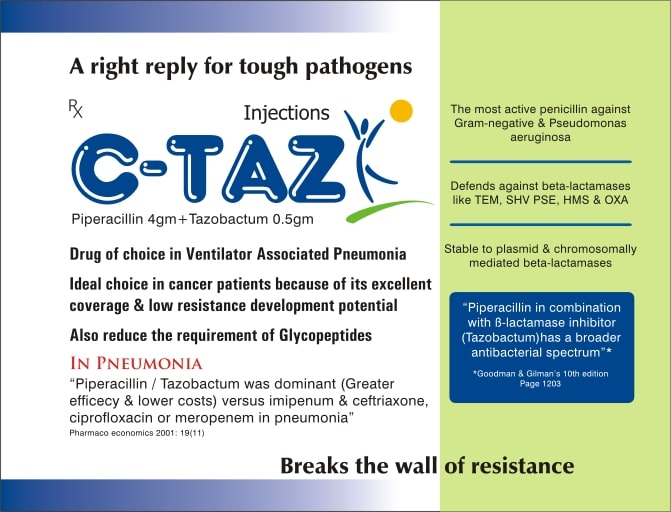 Product Name: C Taz, Compositions of C Taz are Piperacillin 4gm + Tazobactum 0.5gm  - Biotropics Formulations