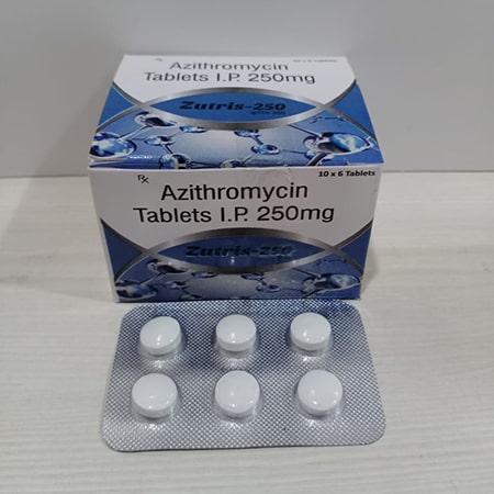 Product Name: Zutris 250, Compositions of Zutris 250 are Azithromycin Tablets I.P 250mg - Soinsvie Pharmacia Pvt. Ltd