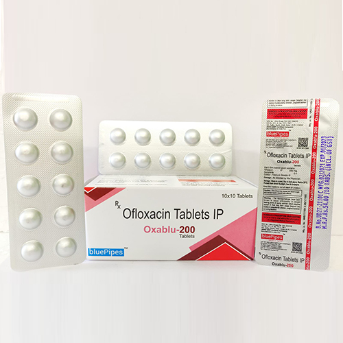 Product Name: OXABLU 200, Compositions of OXABLU 200 are Ofloxacin Tablets IP - Bluepipes Healthcare