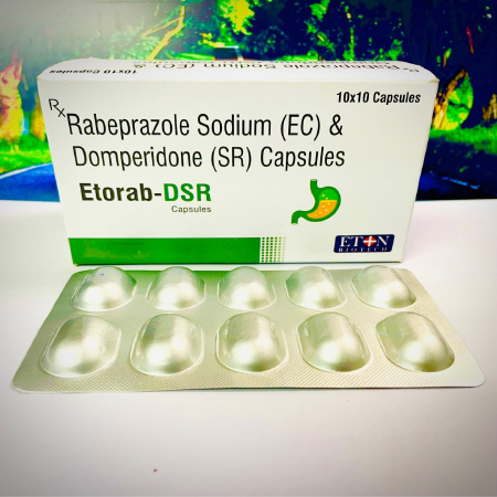 Product Name: Etorab DSR, Compositions of Etorab DSR are Rabeprazole Sodium (EC) & Domperidone (SR) Capsules - Eton Biotech Private Limited