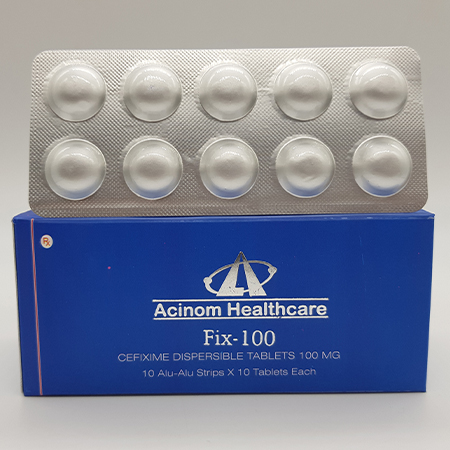 Product Name: Fix 100, Compositions of Fix 100 are Cefixime ,Dispersible Tablets 100 mg - Acinom Healthcare