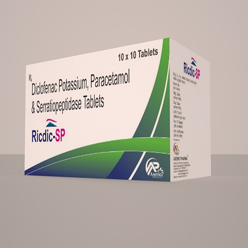 Product Name: Ricdic SP, Compositions of Ricdic SP are Diclofenac Potassium, Paracetamol & Serratiopeptidase Tablets - Aseric Pharma