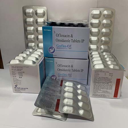 Product Name: Geeflox Oz, Compositions of Geeflox Oz are Ofloxacin & Ornidazole Tablets IP - NG Healthcare Pvt Ltd