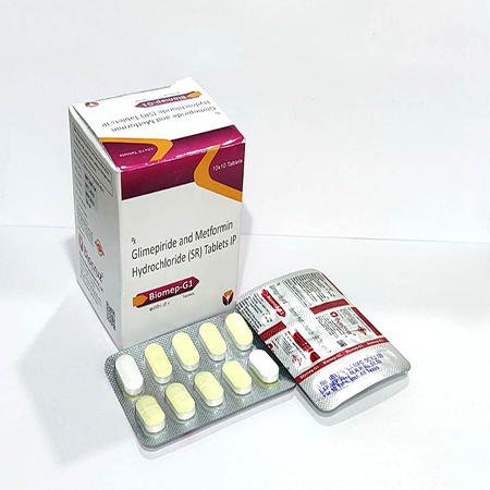 Product Name: BIOMEP G1, Compositions of BIOMEP G1 are Glimepiride and Metformin Hydrochloride (ER) Tablets IP - Biocruz Pharmaceuticals Private Limited