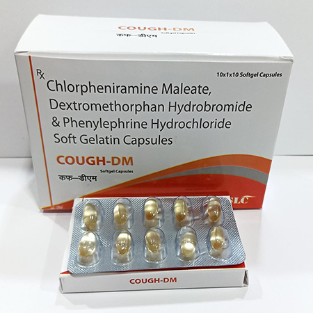 Product Name: Cough DM, Compositions of Cough DM are Chlorpheniramine Maleate  &  Dextromethorphan Hydrobromide & Phenylephrin Hydrochloride Softgelatin Capsules - Safe Life Care