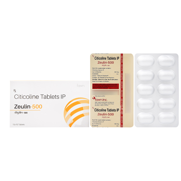 Product Name: ZEULIN 500, Compositions of ZEULIN 500 are Citicoline I.P. 500 mg. - Fawn Incorporation