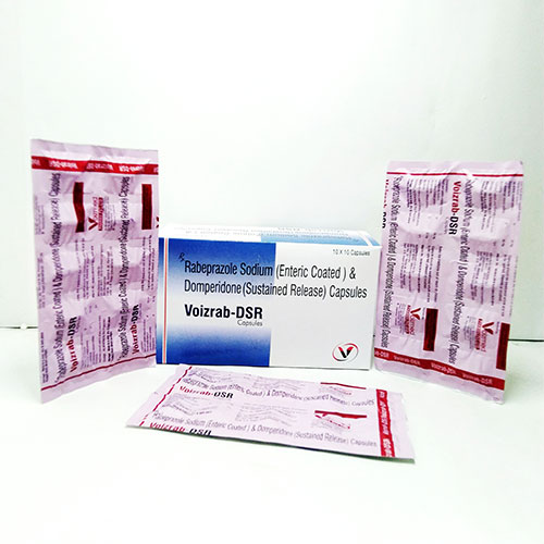Product Name: Voizrab DSR, Compositions of Voizrab DSR are Rabeprazole Sodium 20mg Domperidone 30mg Pallet techonolgy - Voizmed Pharma Private Limited