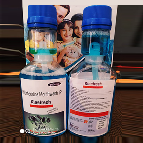 Product Name: Kinefresh, Compositions of Kinefresh are Chlorhexidine Mouthwash IP - Manlac Pharma