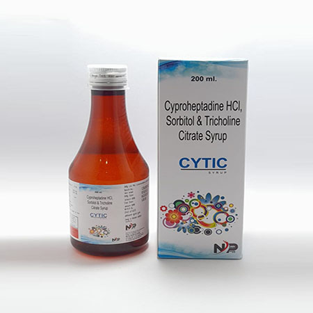 Product Name: Cytic, Compositions of Cytic are Cyproheptadine Hcl,Sorbitol,Tricholine Citrate Syrup - Noxxon Pharmaceuticals Private Limited