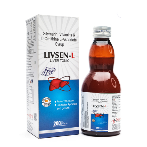 Product Name: LivsenL, Compositions of LivsenL are Silymarin, Vitamins & L- Ornithine L-Aspartate Syrup - Senen Biotech